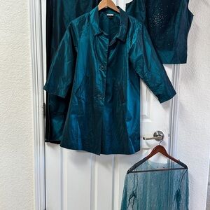 Rozae Nichols Teal Satin-Look Button Front Tunic Jacket